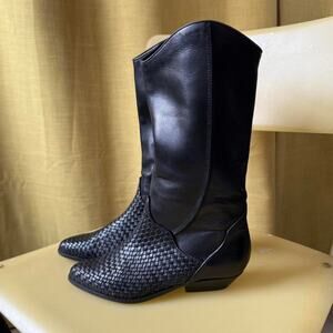 Vintage Black Leather Cowboy Boots Size 6 Women